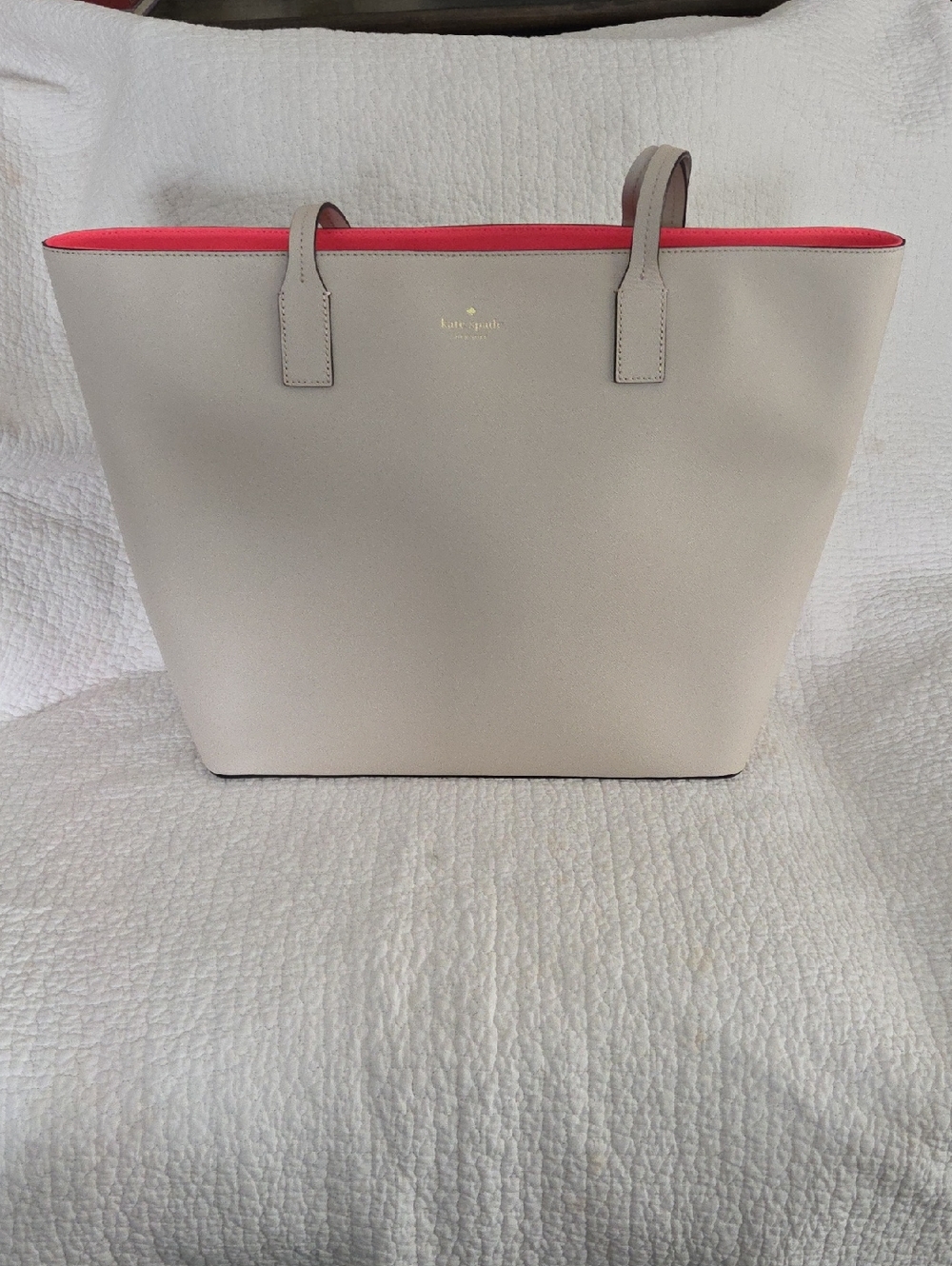 kate spade neutral tote with bright pink interior nwot